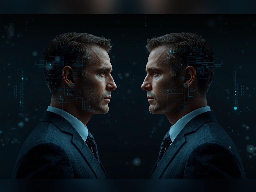 Man face to face with his digital twin